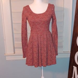 Free People long sleeve eyelet mini dress sz xs